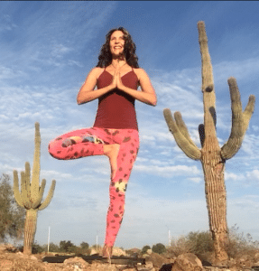 Lilley Harvey, from Peacock Tree Yoga York, demonstrates the Tree yoga pose